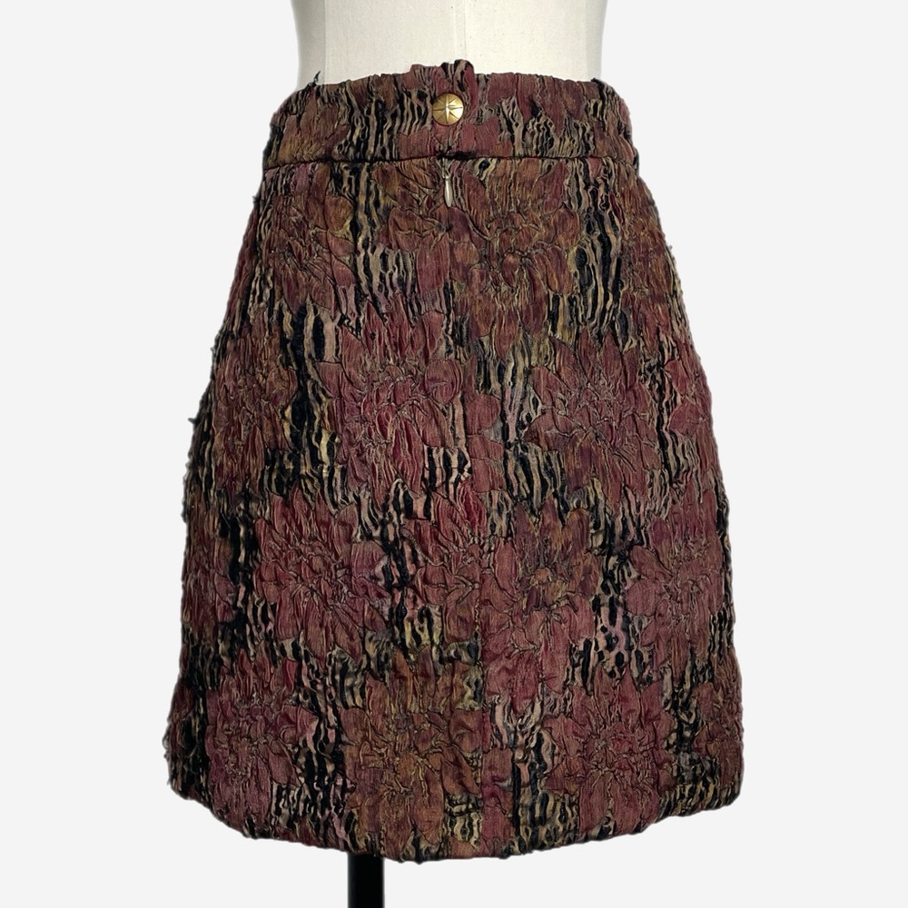 Vintage Lily Farouche burgundy floral leopard jacquard mini skirt castlecore XS